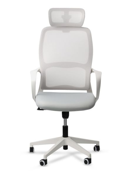 Silla Blanca Moderna de Escritorio Basculante con Apoyacabeza Baffi