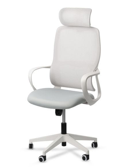 Silla Blanca Moderna de Escritorio Basculante con Apoyacabeza Baffi