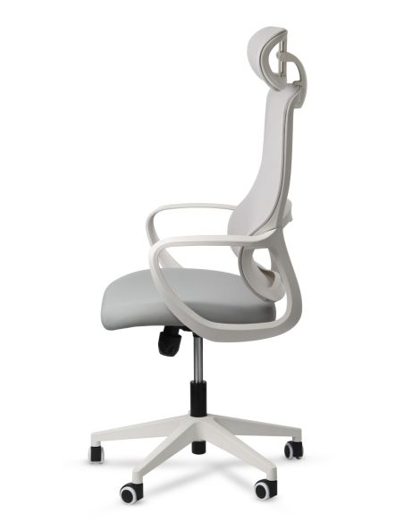 Silla Blanca Moderna de Escritorio Basculante con Apoyacabeza Baffi