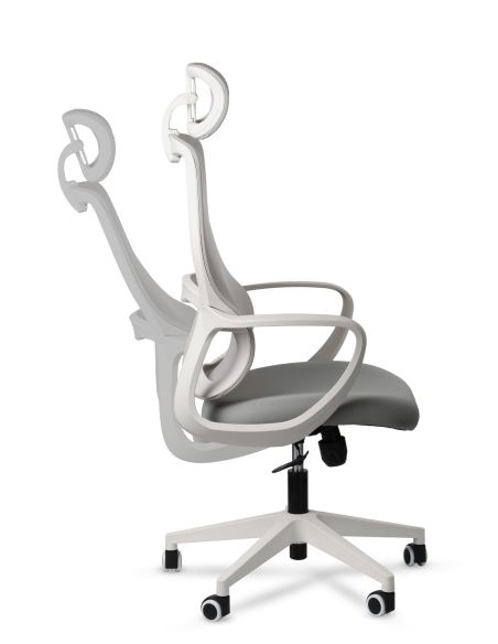 Silla Blanca Moderna de Escritorio Basculante con Apoyacabeza Baffi