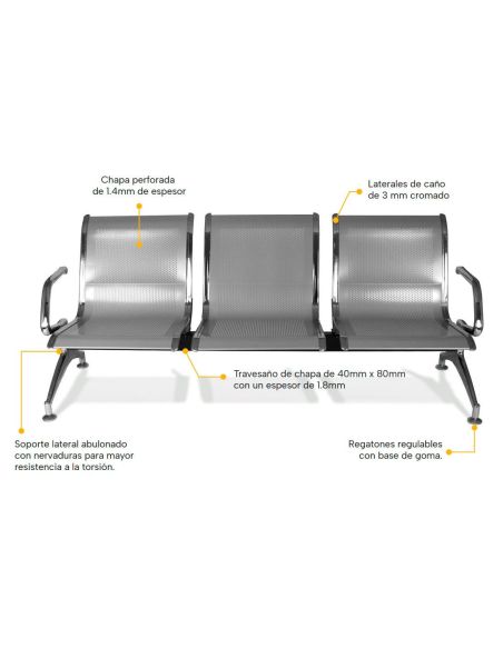 Tandem Cromado de 3 Puestos - Máxima Calidad