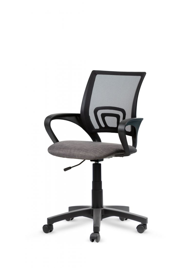 Silla Giro Negra Neumatica (Tela Lino Gris)