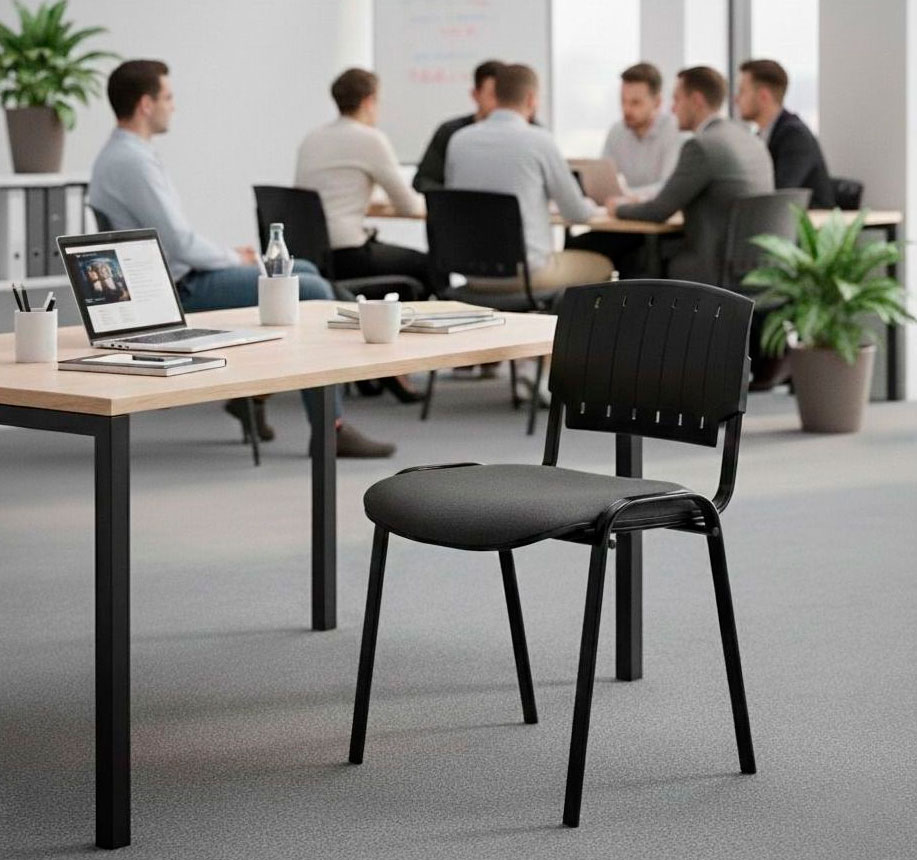 Silla PRISO tapizada con respaldo plastico